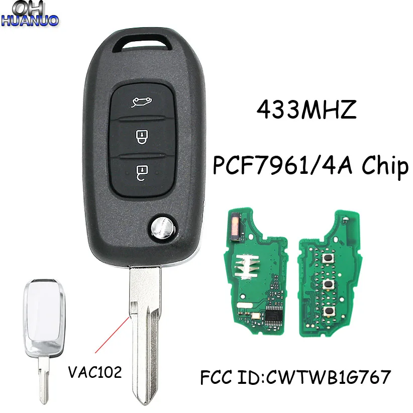 3 кнопочный дистанционный ключ PCF7961 4A чип для Renault Kadjar Captur Megane 2013 2017 433 МГц CWTWB1G767