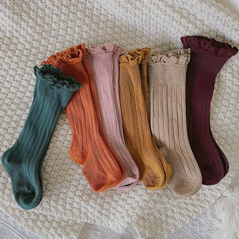 Гольфы для девочек, хлопковые кружевные осенне-зимние носки для маленьких мальчиков, модные однотонные детские носки детские вещи