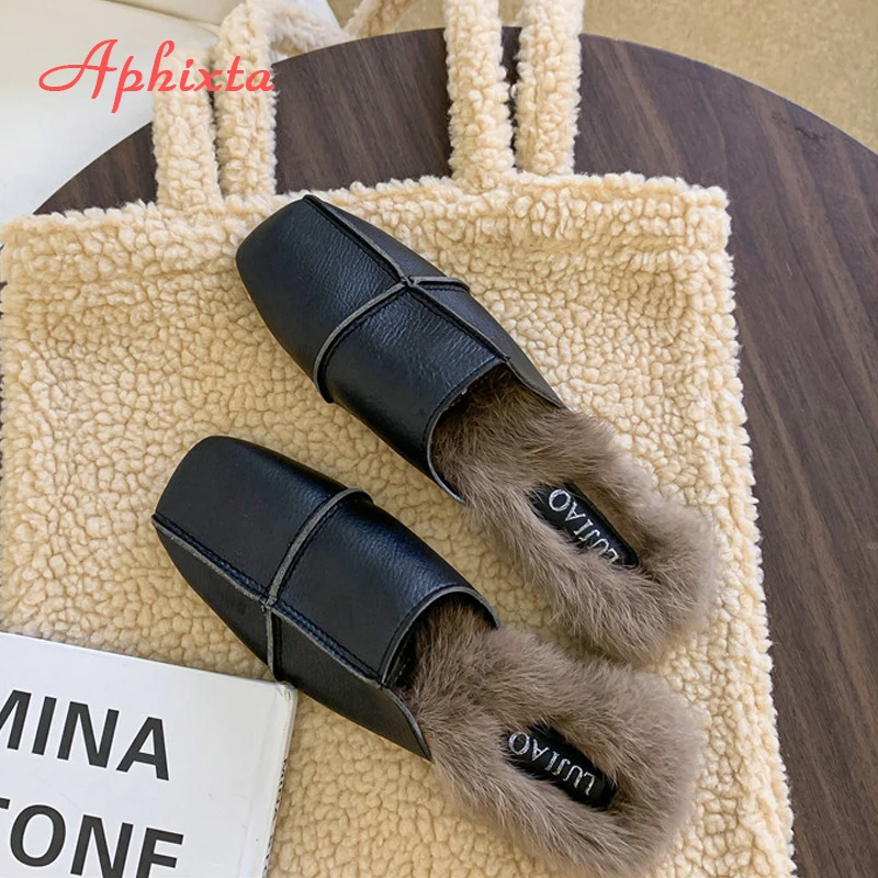 Мюли Aphixta женские из натурального кроличьего меха теплые меховые тапочки