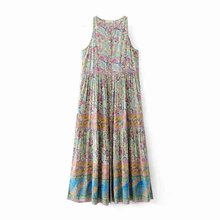 

Europe And America Spring And Summer New Style WOMEN'S Dress Versitile Fashion Slimming Bohemian Style Positioning Printed One P