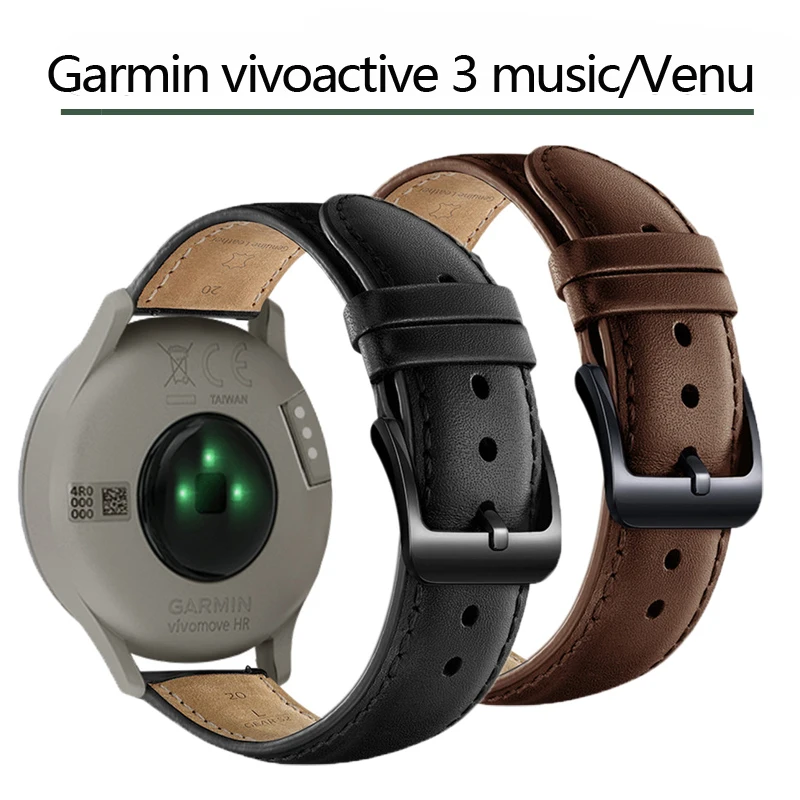 20mm High quality Leather bracelet For Garmin Venu vivoactive 3 music Forerunner 245 645 strap Smart Watch Quick release band