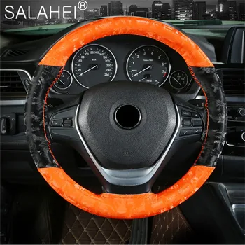 

Microfiber Leather Velvet Print Color Matching Sports Hand-sewn Steering Sheel Cover Skidproof Universal Protector Accessories