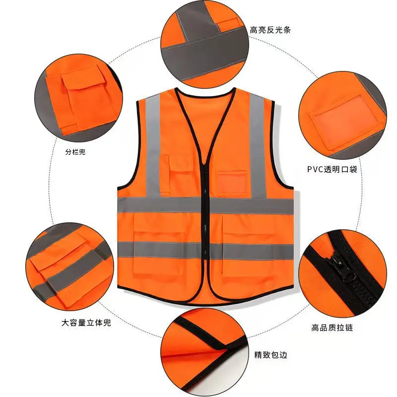 Reflective Safety Vest Safety Vest Reflective High Visibility Vest with Pockets and Zipper Construction Work Hi Vision Railroad Airport Engineers