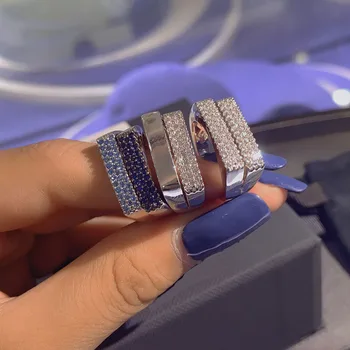

UMGODLY High Quality Fahsion Ring Silver Color Navy Blue and Lagoon Rectangle Ring Micro Zircon Women Luxury Brand Jewelry
