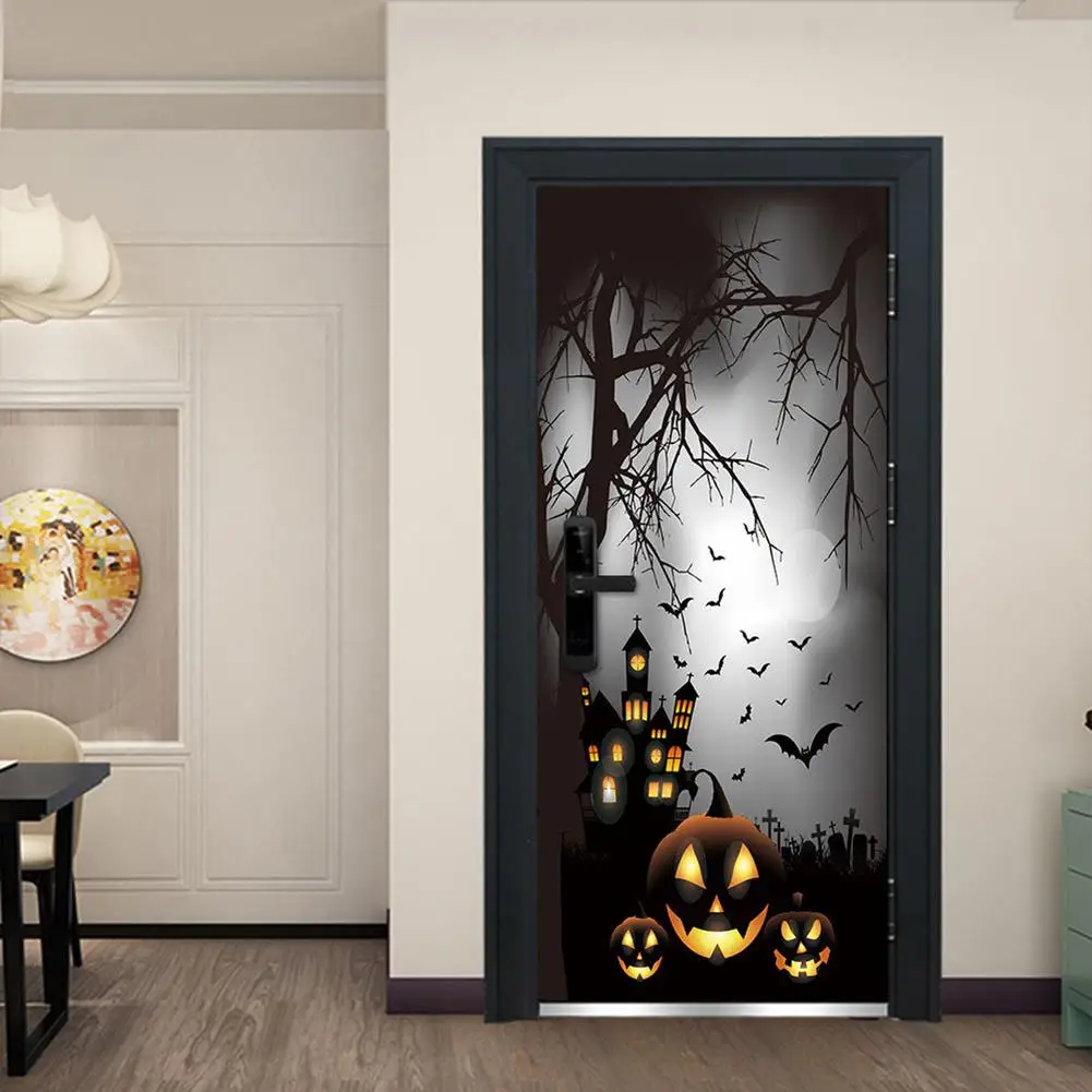 Креативный страшный светильник в виде тыквы на Хэллоуин, 3d стикер на дверь, декор для деревянной двери, дома, стены, праздничные вечерние украшения