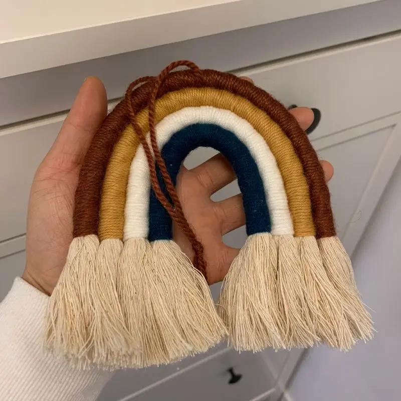 Decorazione da parete arcobaleno in macramè a 4 strati per camera da letto, cameretta dei bambini, arazzo colorato, corda intrecciata, nappa, giocattoli da appendere alla parete_voghion.com