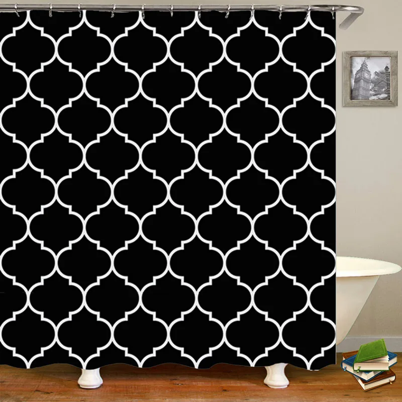 

Современная Скандинавская черно-белая фототкань, водонепроницаемая занавеска для душа, занавеска для ванной комнаты, набор классических клетчатых твидовых полов 180