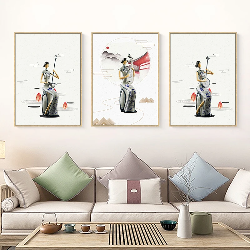 Китайский Стиль абстрактная женщина Wall Art Живопись на холсте Плакаты и принты