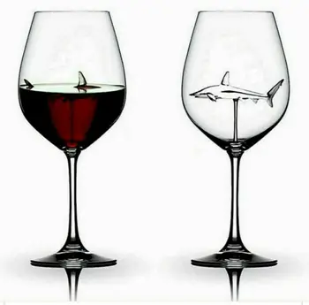 

New Design Red Wine Glass Built-in Shark Goblet Crystal Glass Dinner Decorate US Glass Drinkware