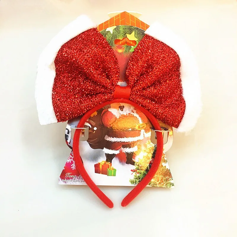 Рождественская повязка на голову; Рождественский бант; плюшевая блестящая заколка с бантом для детей и взрослых; милая повязка на голову для рождественской вечеринки
