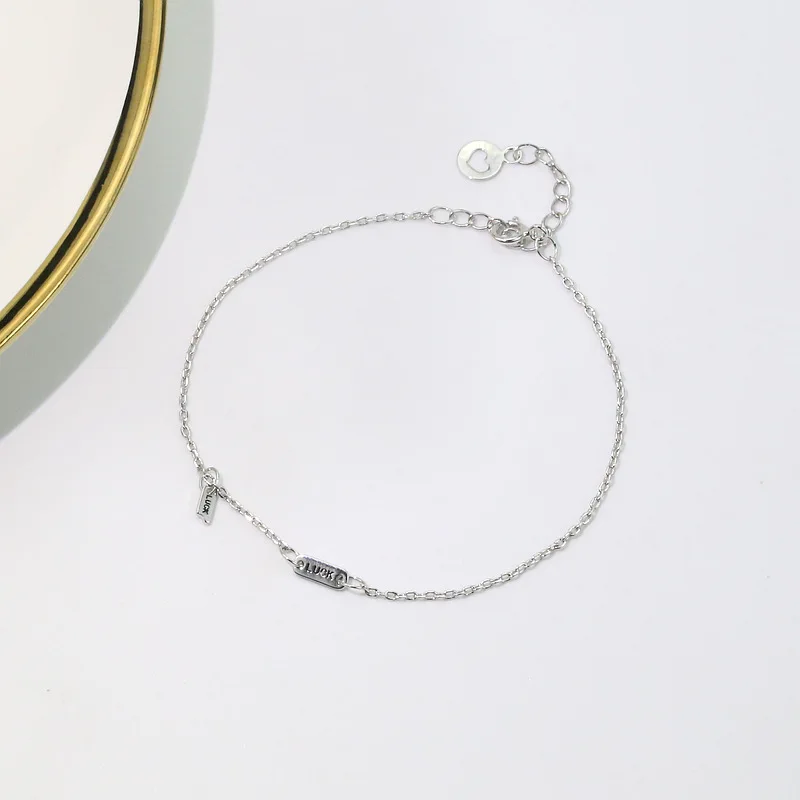 

925 Sterling Silver Link Chain Bracelets Letter Luck Charm Bracelets Jewelry For Gift