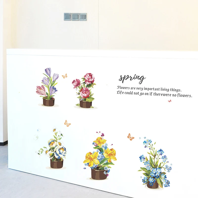 Spring Quotes Flower Stickers For Wall Home Living Dinner Room Decoration Sticker On The Cabinet Decals Mural PVC Decor Wall Art
