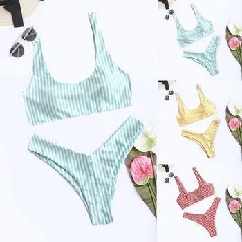 

Hot Striped Bikini Set Women Bandage Bathing Suit 2020 New Push Up Micro Swimsuit Brazilian Thong Sexy Swimwear Women Bikinis