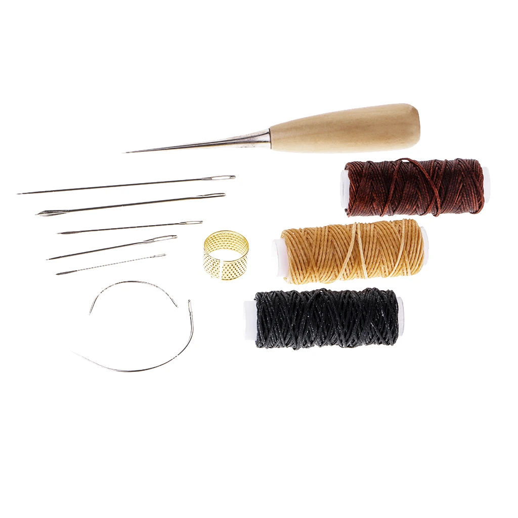12 Pieces/Set Leather Waxed Thread Sewing Thread Needles Stitching Tools Kit for Diy Leather  Hole Punch Sewing Accessories