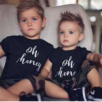 

Letter Print Black T-shirt 2020 Summer Tshirt Boy Girl Cute Short Sleeve Summer Tops Clothes 2-6T