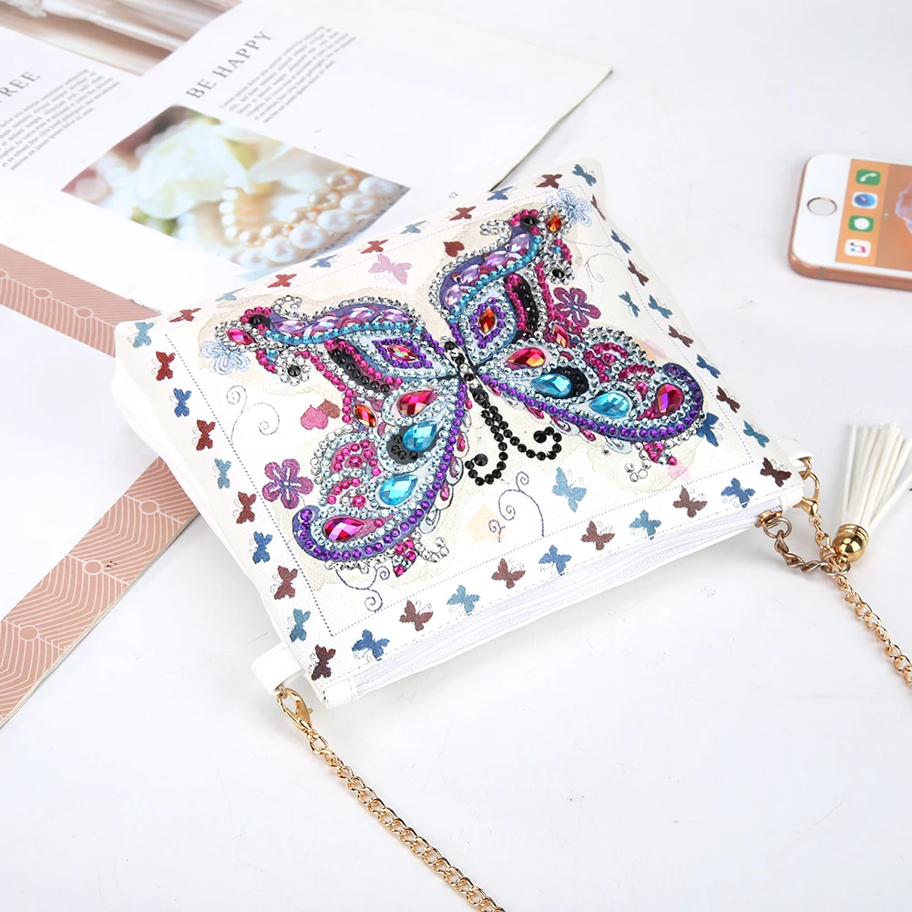 5D DIY Diamond Color Butterfly leather stripe chain bag diamond embroidery zero wallet women