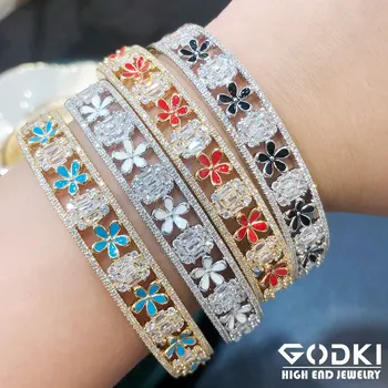 

GODKI Korea Trendy Bangle Ring Set Jewelry Set For Women Wedding Cubic Zircon Crystal CZ aretes de mujer modernos 2020