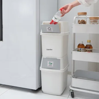 

Plastic household dustbin multi-functional household dustbin 15L Japanese type stacking and sorting dustbins garbage cans