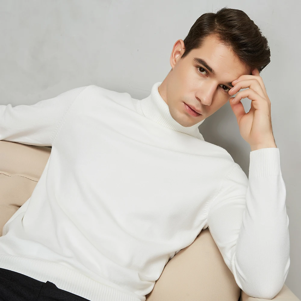 

Turtleneck Sweater Men 2020 Autumn Winter New Thick Warm Slim Fit Solid Color Pullover White Sweater Male