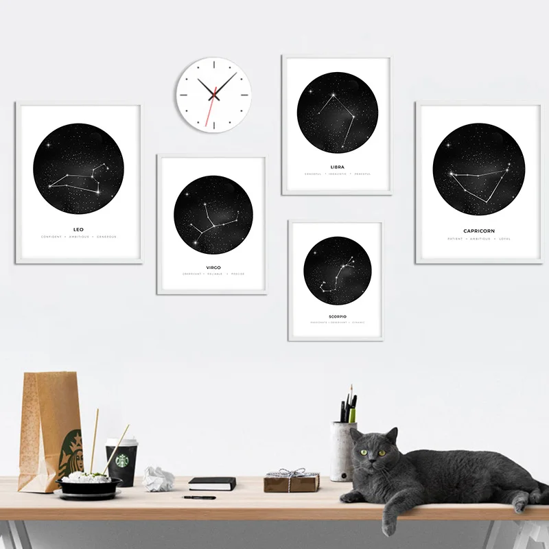 Созвездие Детская Wall Art Холст печать плакатов Астрология Знак минималистском