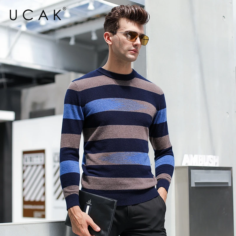 

UCAK Brand O-Neck Pure Merino Wool Sweaters Men Clothes Winter New Arrivals Streetwear Sweater Pull Homme Casual Pullover U3177