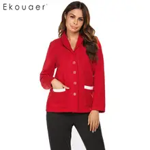 Ekouaer женская зимняя Домашняя одежда топы с отложным воротником с длинным рукавом и карманом Пижама на пуговицах куртка женская теплая одежда для сна топы