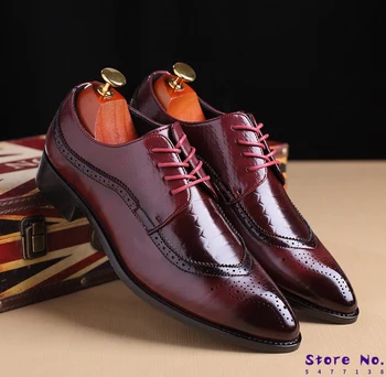 

Fashion Patchwork Brogue Shoes Carved Upper Breathable Business Shoes Pointed Toe Lace Up Formal Dress Shoes 2020 New
