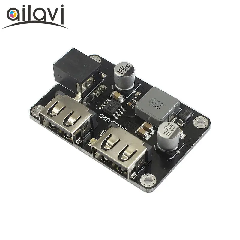 Двойной USB Выход DC5.5/2,1 понижающий модуль 9 В/12 V/24 V постоянного тока до 5V3A автомобиля USB Зарядное устройство