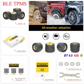 

4 Pieces External Sensors TPMS Bluetooth 4.0 Car Outer TPMS Tire Pressure Monitoring BLE TPMS Low Energy For Android And IOS