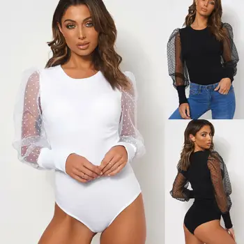 

Women Ladies Long Sleeve Bodysuit Stretch Leotard Top Bandage Bodycon Romper