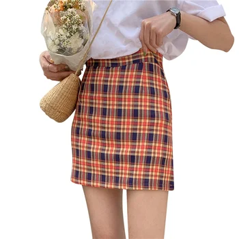 

M Fashion Skirt New Stitching Color Lattice High Waist Skirts Womens Slim Temperament A Line Skirt Simple Faldas Mujer Moda