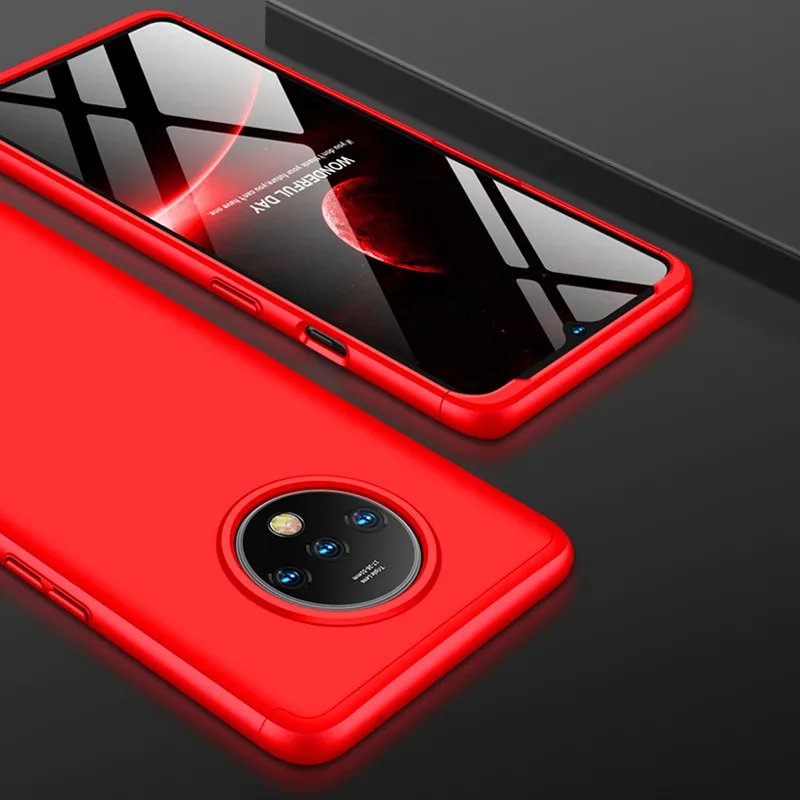 Red Oneplus 7T 360 чехол One Plus 7T цветной 360 Защитный чехол на весь корпус матовый Жесткий чехол для телефона для Oneplus 7 Pro со стеклянной пленкой - Цвет: Red