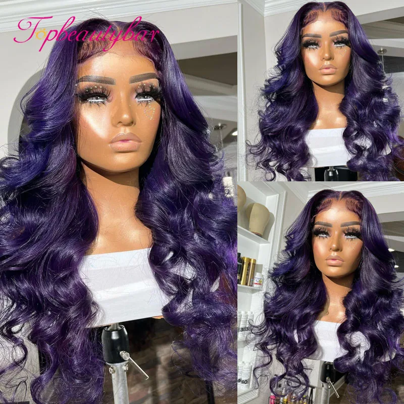 

Colored Purple Human Hair Wigs Body Wave 13x4 Lace Front Human Hair Wigs 180% Brazilian Remy Lace Wig For Women