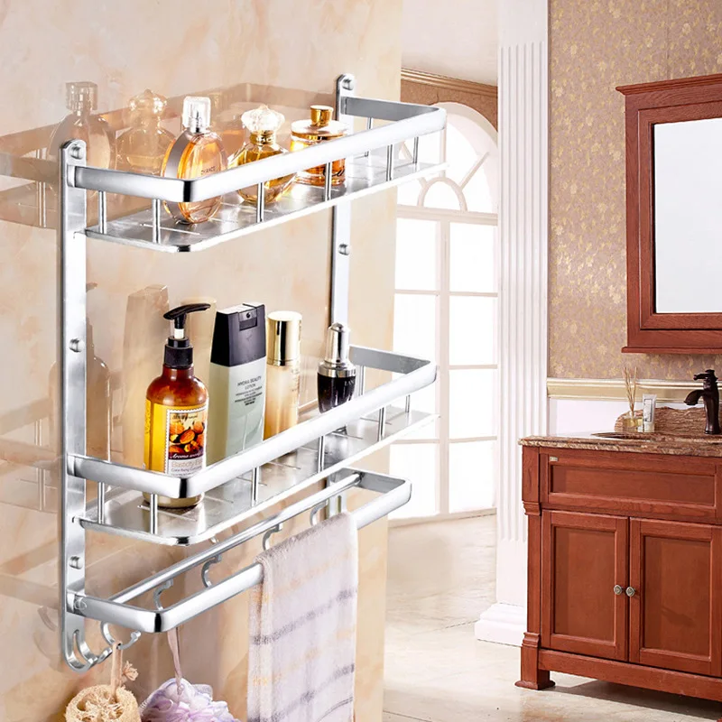 

A Generation of Fat Alumimum Storage Shelf Hole Punched Toilet Dresser Multi-functional Towel Wall Hangers Manufacturers Wholesa