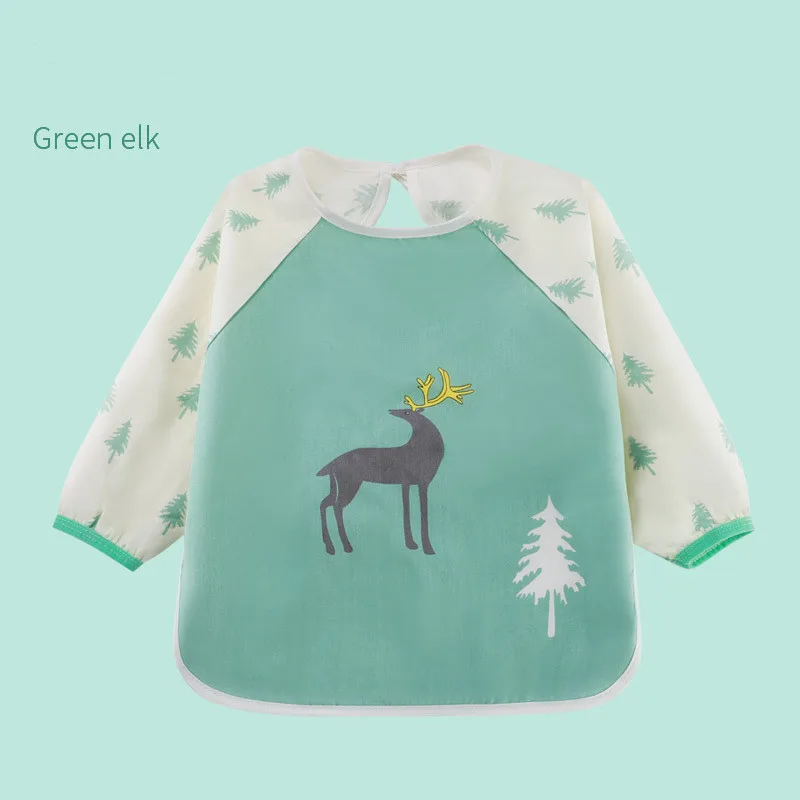 green elk Из мультфильма «Холодное сердце», 1 шт., с героями мультфильмов, Детский фартук Водонепроницаемый Младенческая еда детского рисунка передник с длинными рукавами детские самостоятельного кормления Bib - Цвет: green elk