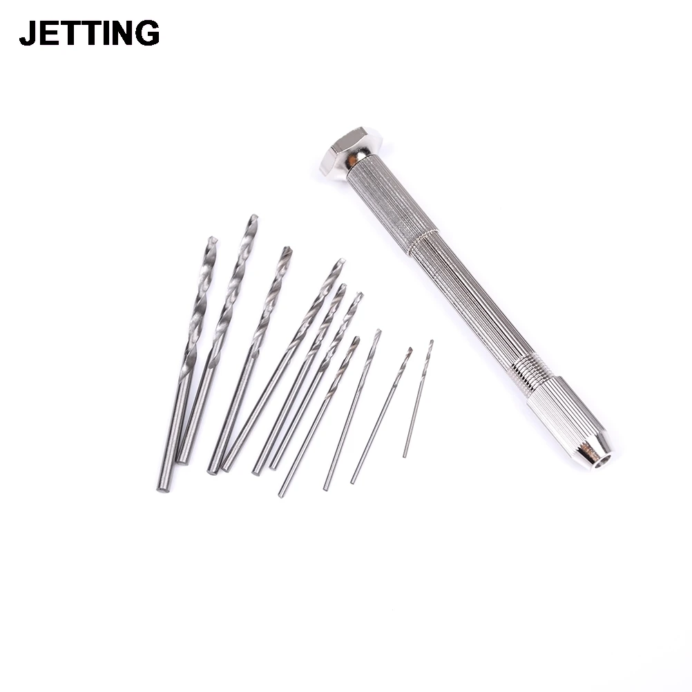 

High Quality Mini Micro Aluminum Hand Drill With Keyless Chuck +10pc Twist Drill Bit Woodworking Drilling Rotary Tools