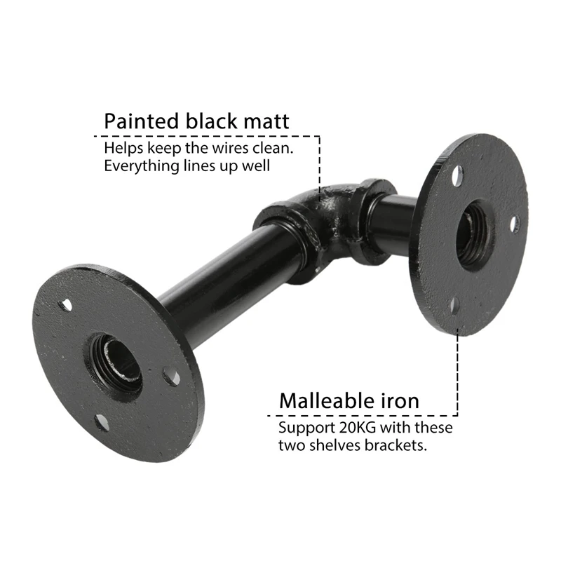 

2Pcs Industrial Black Iron Pipe Bracket Wall Mounted Floating Shelf Hanging Wall Hardware Decor For Farmhouse Shelving Hardwar