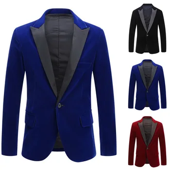 

Men's Fashion Winter Autumn Luxury Velvet Suit Coat New Business Wedding Formal Party Slim Fit Lapel One Button Blazers
