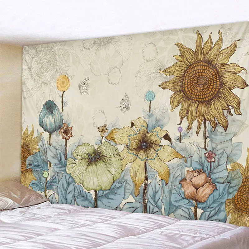 Tapisserie de tournesol, peinture à l'huile, mandala, hippie, psychédélique, bohème, salon, décoration de chambre à coucher, couverture