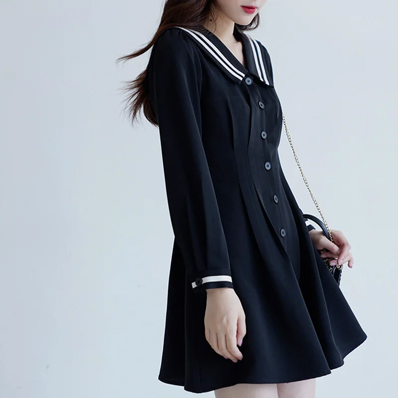 Japanese Fashion Mini Dress Women Korean One Piece Sailor Collar Long ...