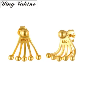 

ying Vahine 100% 925 Sterling Silver Fan Shaped with Small Beads Stud Earrings for Women