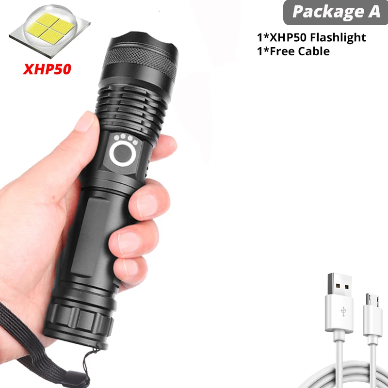 Супер мощный Xlamp XHP70.2 XHP90 светодиодный фонарь USB XHP50 лампа Zoom тактический фонарь 18650 26650 перезаряжаемый аккумулятор - Испускаемый цвет: Package A-XHP50
