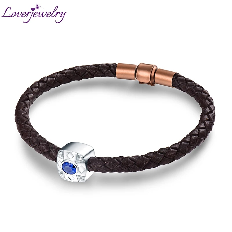 LOVERJEWELRY человек сапфир браслет с бриллиантами натуральный голубой каменным