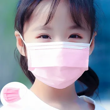 

100pcs 3-12 Years Disposable Child Pink Face Mask 3 Layer Respirator Non-Woven Masks Kids Mouth Mask Anti Pollution Girls Masks