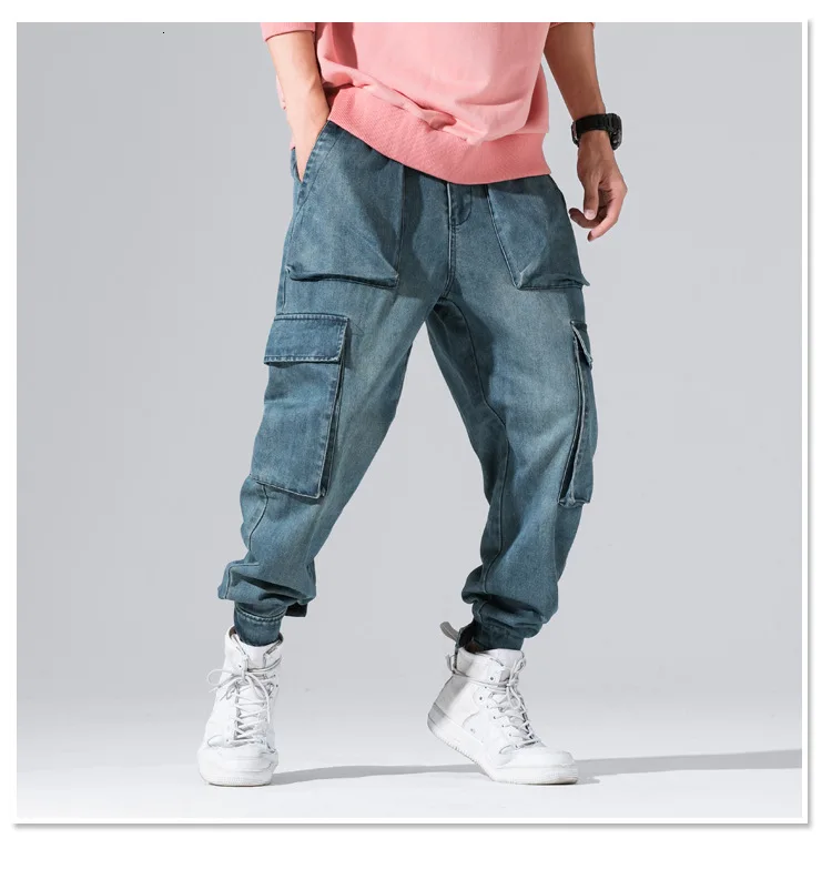 2616 цвет: черный, синий мешковатые джинсы с боковой карманы, набедренный-хоп дизайнерские джинсы Для мужчин брюки-карго высокое качество