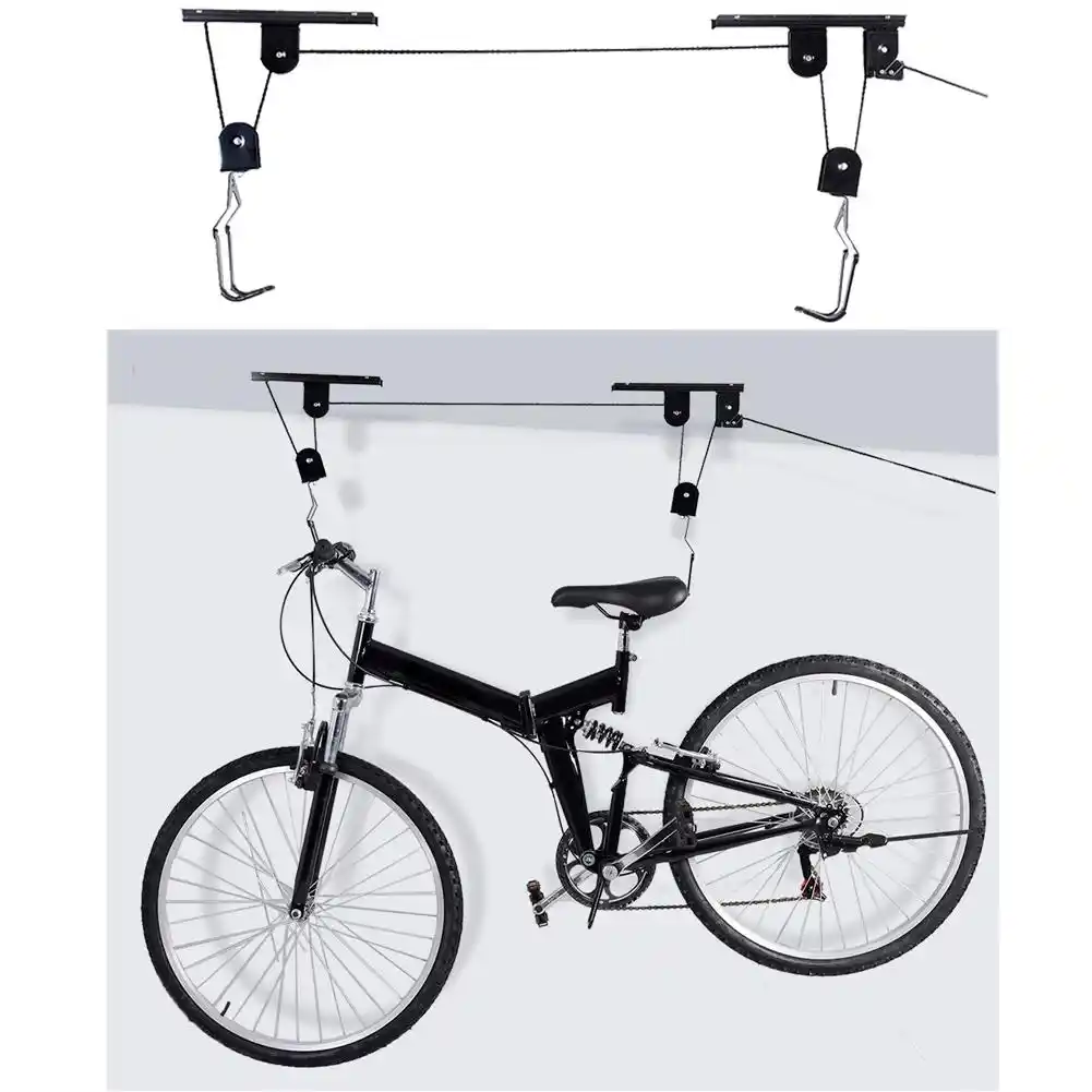 hanging bike in garage pulley system