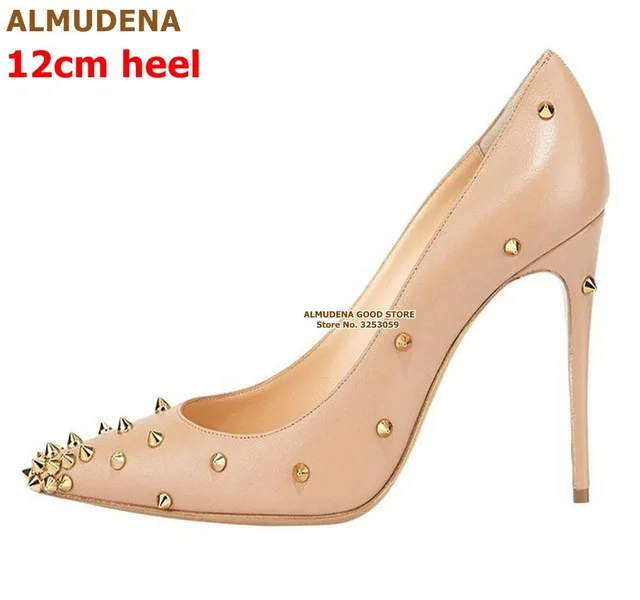 Туфли лодочки женские с заклепками и острым носком 10/12 см|heels pumps|pumps gold12cm stilettos |