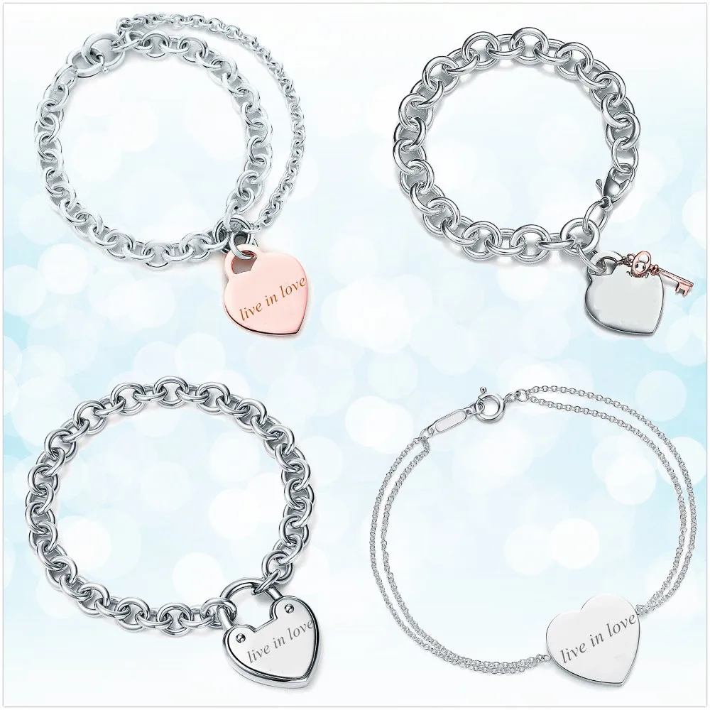 

Sterling silver 925 classic popular original fashion heart-shaped charm ladies bracelet jewelry holiday gift