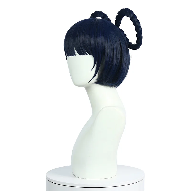 L-email wig Genshin Impact XiangLing Cosplay Wig Dark Blue Short Cosplay Wig Braided Wigs Heat Resistant Synthetic Hair