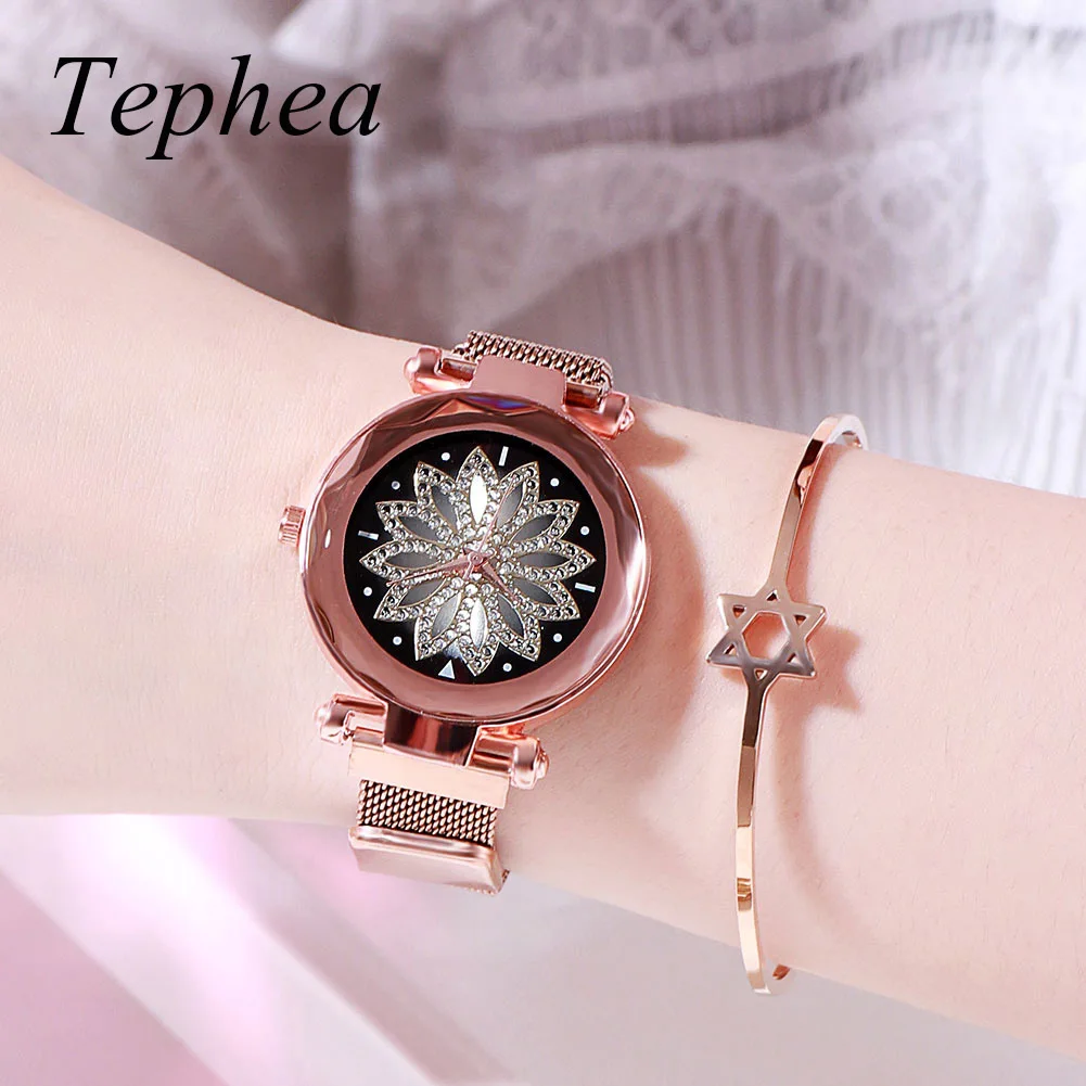 Женские часы-браслет с магнитной пряжкой из розового золота креативные